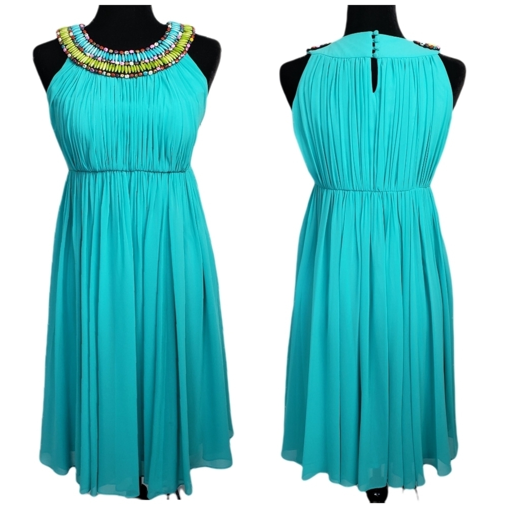 ✅ JAX Sleeveless Jewel Neckline Teal Dress Size 4